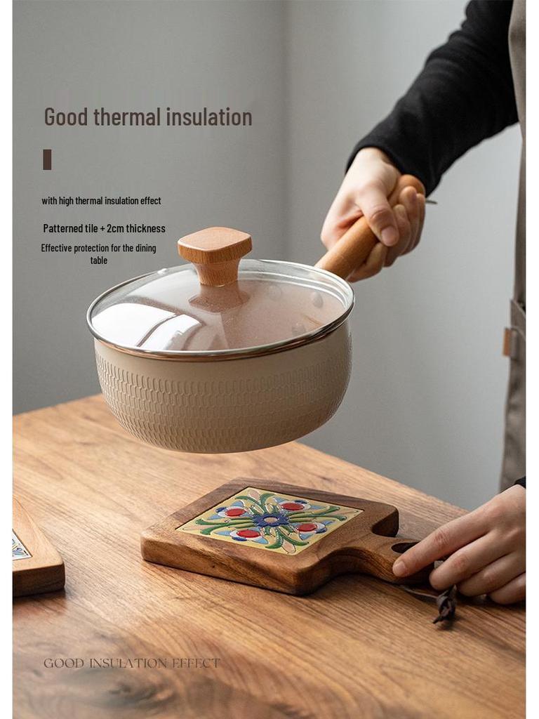 Acacia Wood Flower Tile Trivet: Wooden Anti-Scald Heat Insulation Pad for Dining Table and Ceramic Tableware.