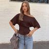2026 Fashion Elegant Back Strap Waist T-shirt Summer New Spice Girl Crop Tops Lace-up Off Shoulder Blouse Solid Color Short Sleeve Slim Fit Top