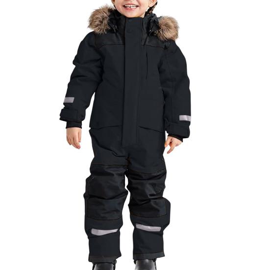 Kids One Piece Ski Suit Waterproof Windproof Snowsuit Tear-Resistant Warm Coral Fleece Lining Winter Outdoor Overalls for Boys Girls Snowboarding