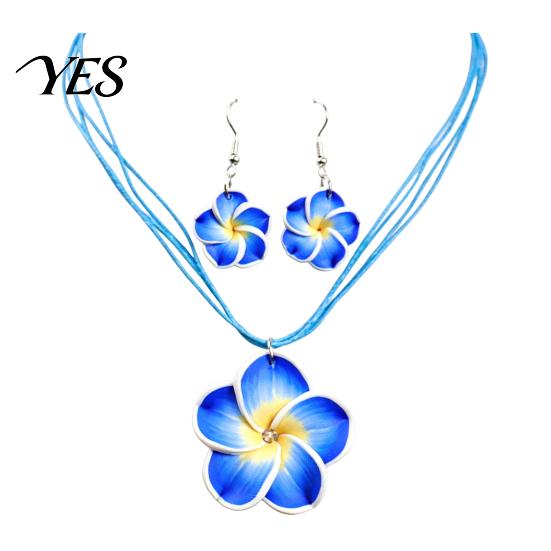 Natural Flower Jewelry 2Pcs/Set Lightweight Floral Set, Polymer Clay Realistic Necklace Earrings Set Charm Necklace, Hawaiian Style Drop for