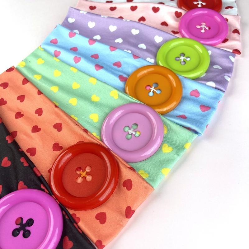 Summer Vintage Dopamine Large Button Heart Print Headband Spicy Girl Ins Style Y2K Elastic Hairband Sports Yoga Headband