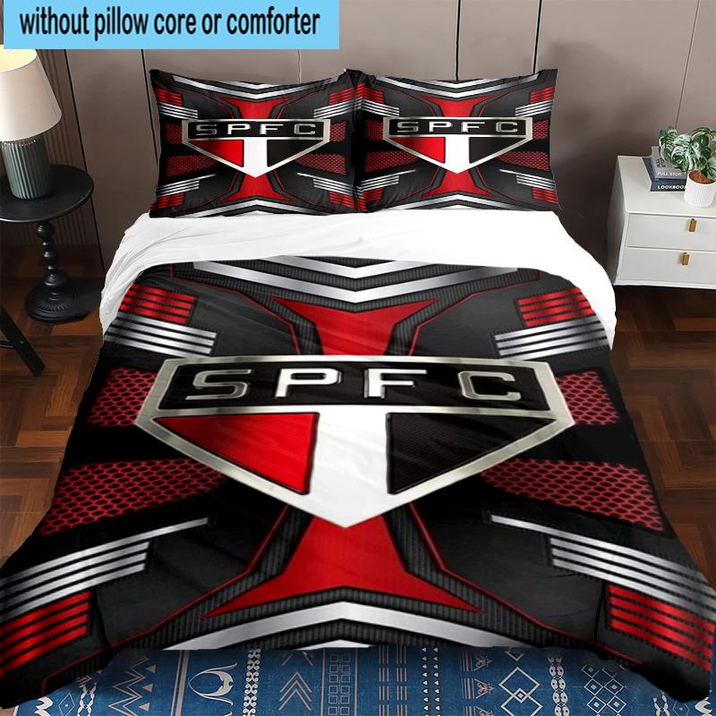 3pcs Paulo Fc Emblem Printed Bedding Set Duvet Cover Closure Includes 1 Duvet Cover & 2 Pillowcases Bedding Sets Home Decor Gifts
