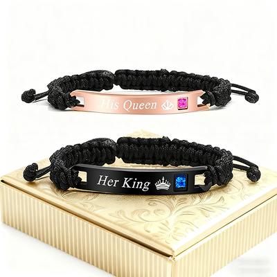 Paararmband gewebte Krone für Männer und Frauen seine Königin ihr König Buchstabe Schmuck