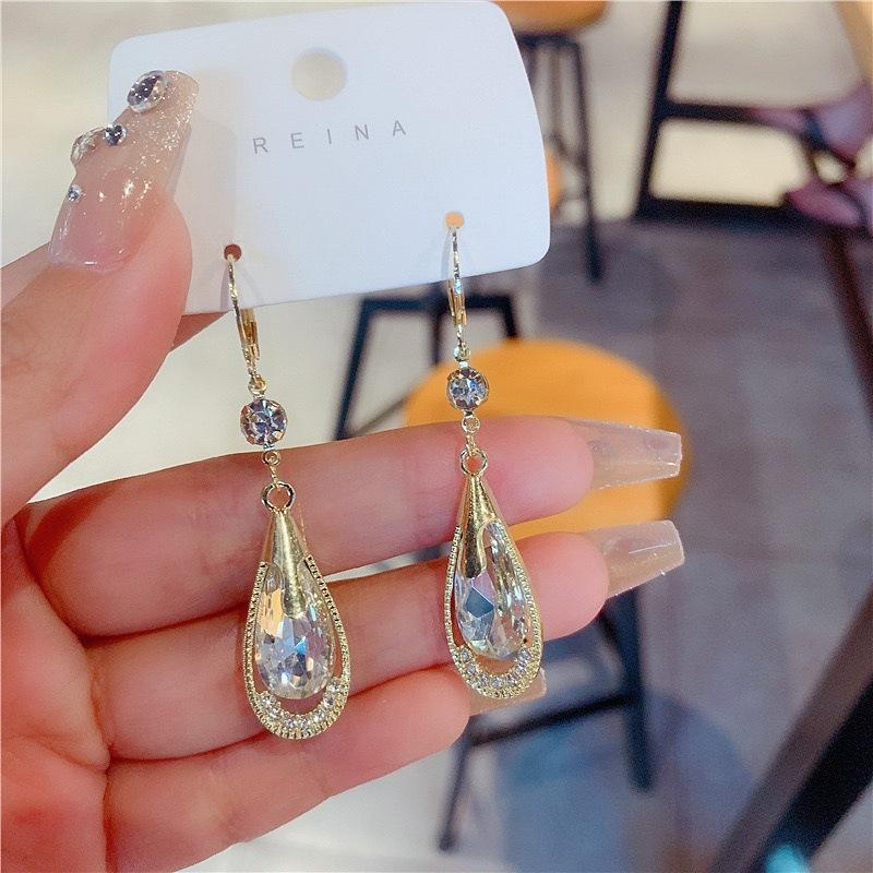 New trendy high-end purple crystal water drop-shaped ear buckle simple atmospheric earrings fashion temperament earrings