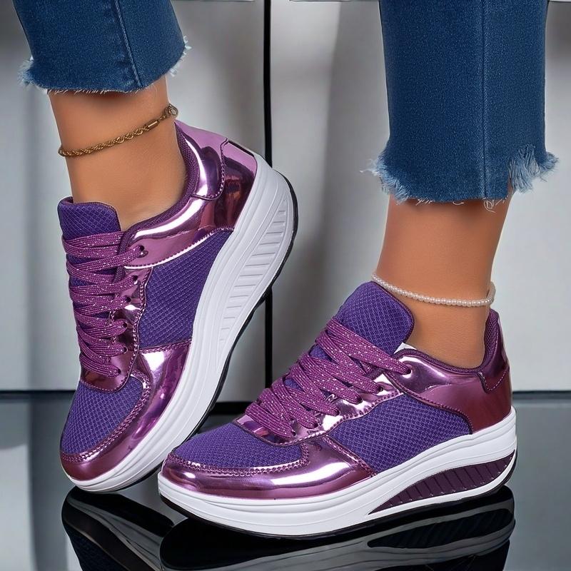 Fashion Purple Mesh Breathable Women Casual Sneakers Lace-up Vulcanized Shoes Ladies Platform Sneakers Female Shoes Plus Size Zapatos De