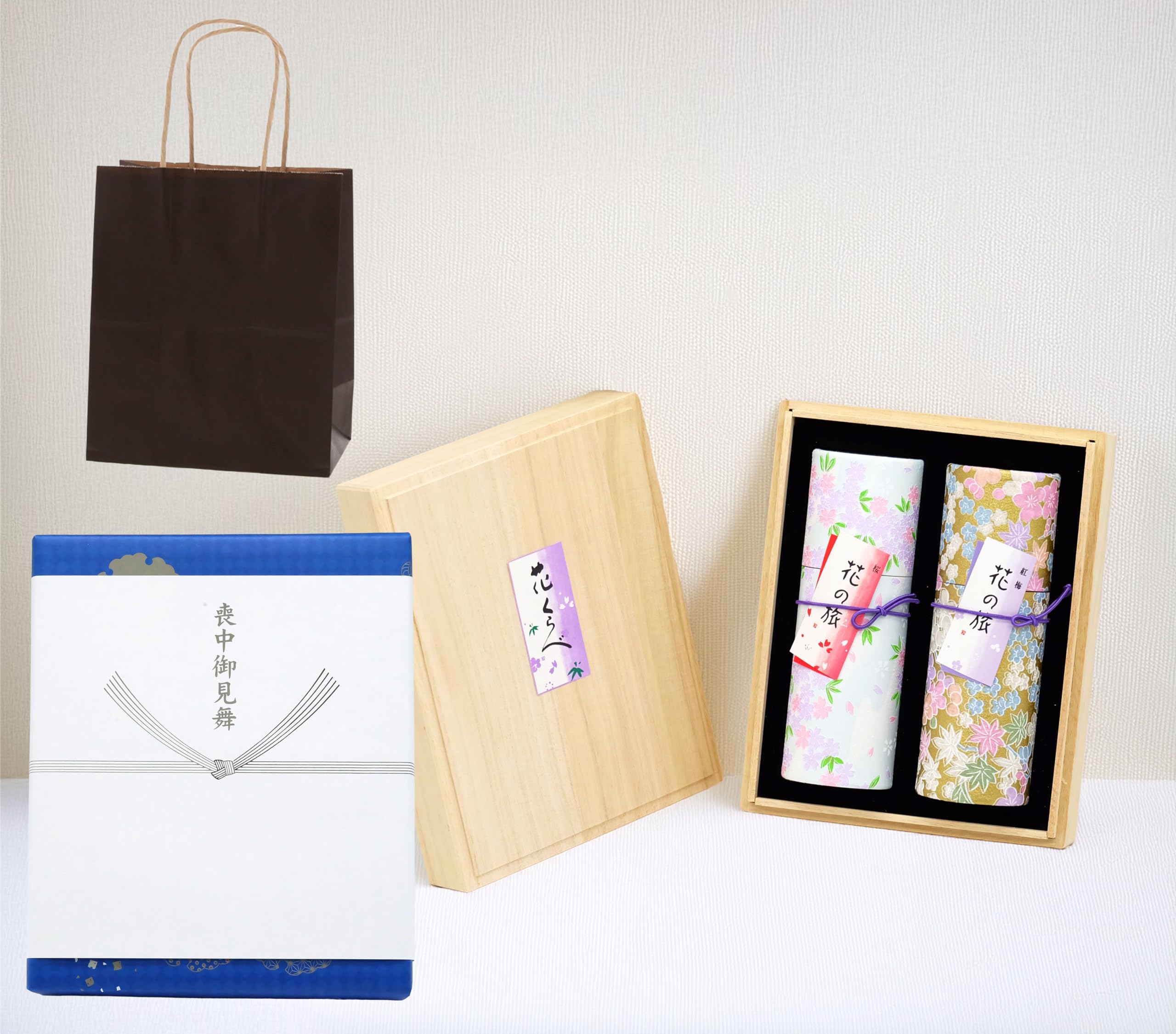 

Hanakurabe Incense Set with Condolence Noshi (Japanese Sympathy Gift Wrapping) in a Premium Paulownia Wood Box. Perfect for Condolence Gifts,