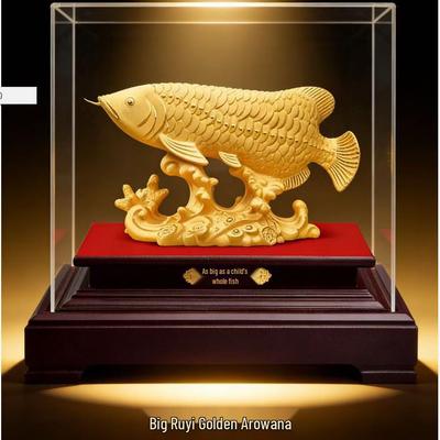 Flocked Sand Gold Dragon Fish Ornament - Annual Gift for Wealth & Home Decoration