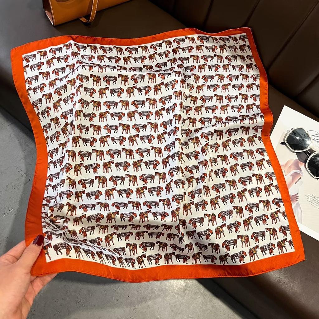 Spring and summer pink flower polyester small square scarf women's versatile commuter professional decoration silk scarf scarf sunscreen shawl
