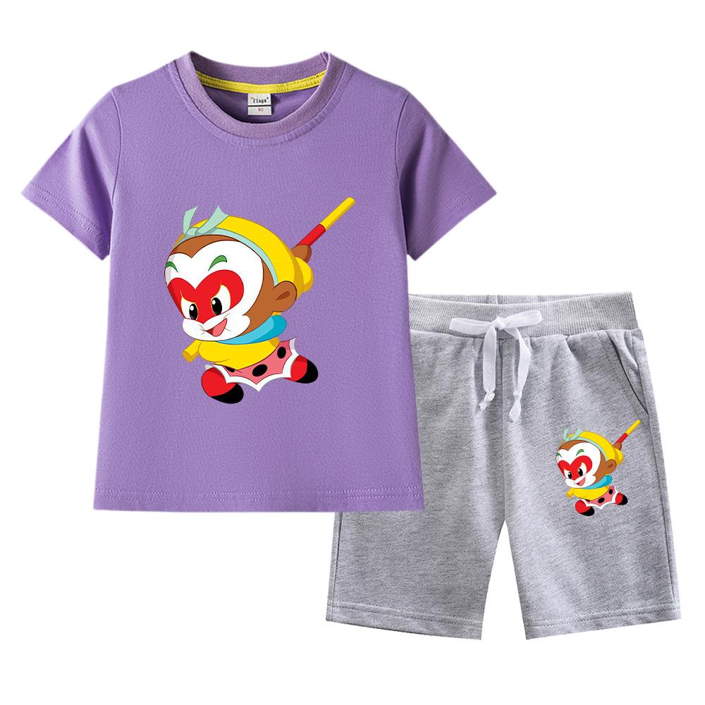 Sun Wukong Boys' Summer 2023 Cotton Outfit: Short Sleeve T-shirt & Shorts Two-Piece Set