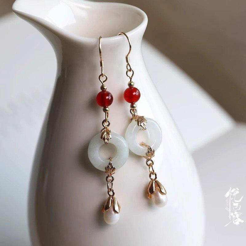 Chinese Handmade Flower Dangle Earrings - Women's Hanfu Fashion Accessory