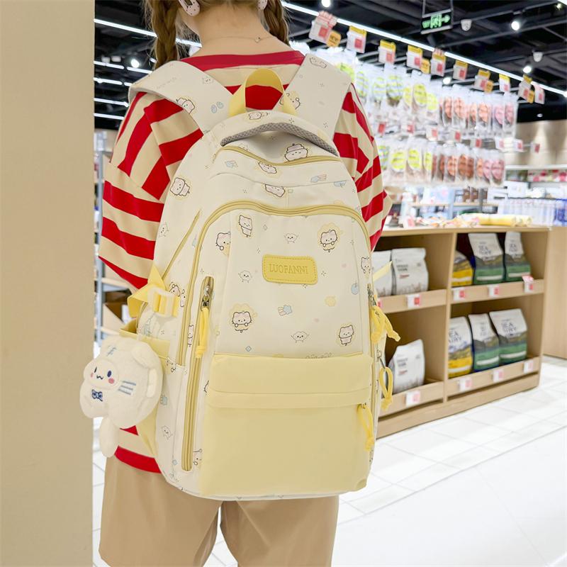 Color Block Cartoon Backpack Commuter Large Capacity Schoolbag Women's Lightweight Backpack