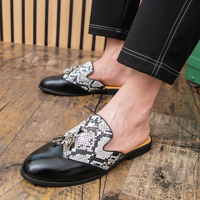 New Men Tassels Mix Color Half Slippers Driving Shoes Casual Pu Leather Mules Moccasins Breathable Loafers Zapatos Hombre