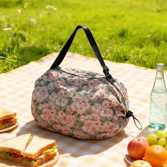 Katlanabilir Yeniden Kullanılabilir Bakkal Çantası Çiçekli Akordeon Katlanabilir Alışveriş Çantası Naylon Ağır Hizmet Alışveriş Bez Çantası Seyahat Piknik Kamp İçin Cebe Sığar