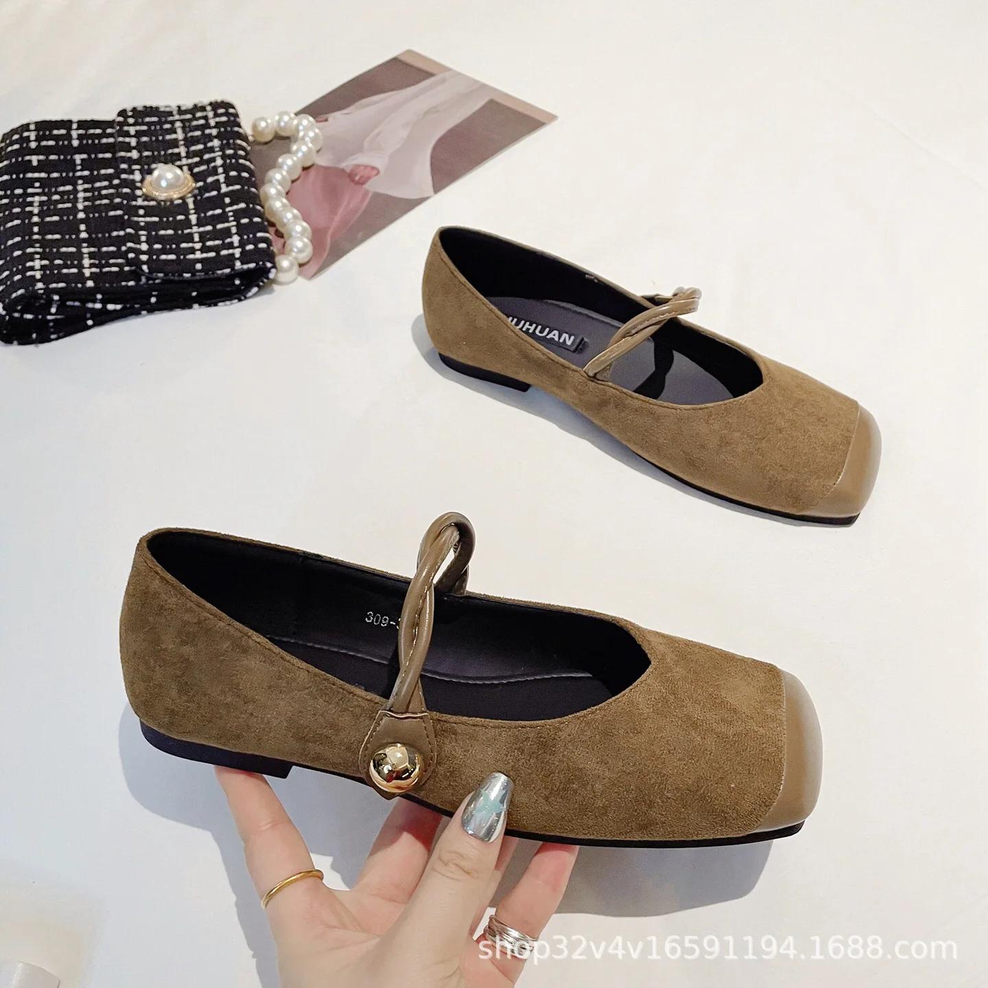 

Модная женская обувь на плоской подошве Новинка 2025 Весна Осень Квадратный носок Туфли Мэри Джейн Женские Замшевые Большие размеры Женская обувь 41-43 Лоферы Женские 43 коричневый