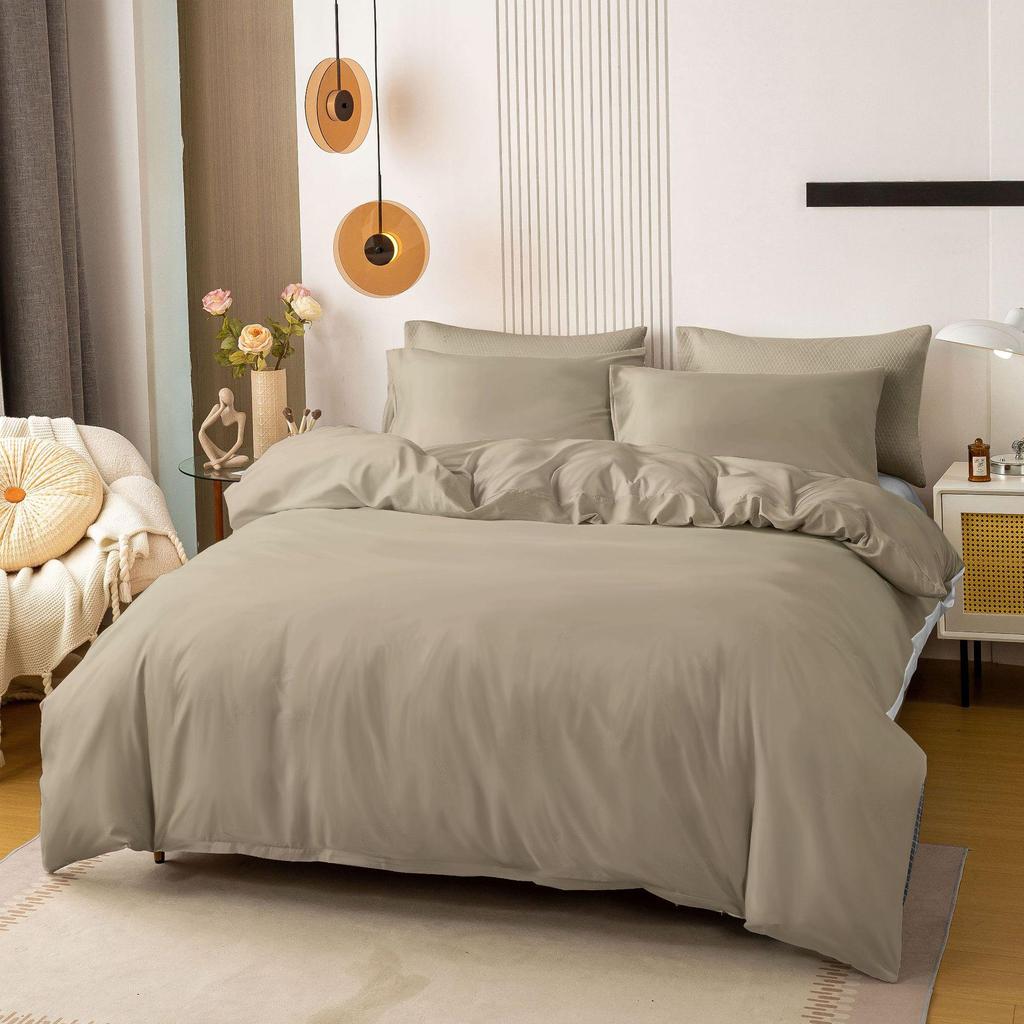 Solid Color Brushed Double Duvet Cover & Pillowcase Bedding Set - 90gsm, 3-Piece
