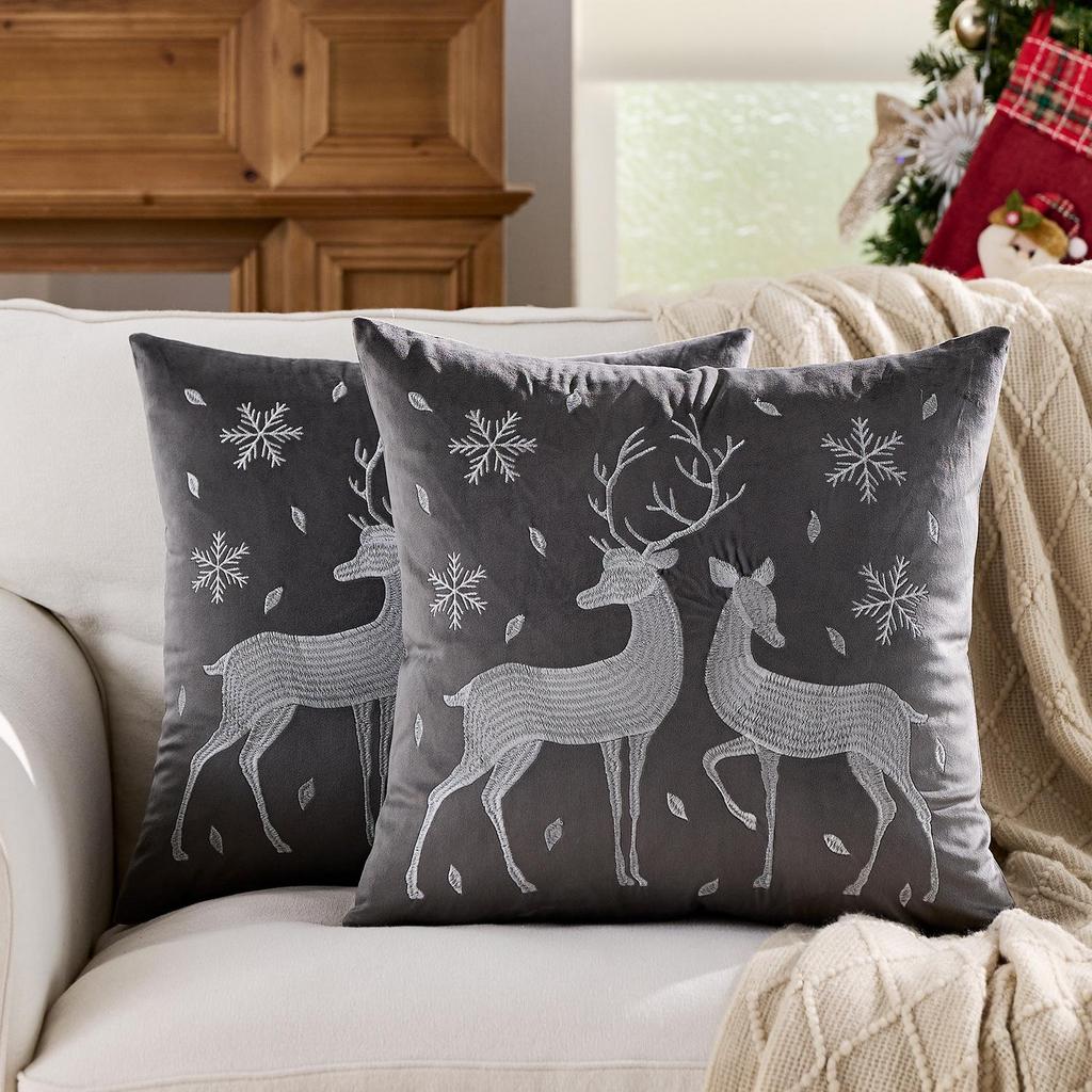 Reindeer Christmas Pillowcase, Winter Snowflake Embroidery Cushion Cover 45x45cm, Cross-border Bestseller