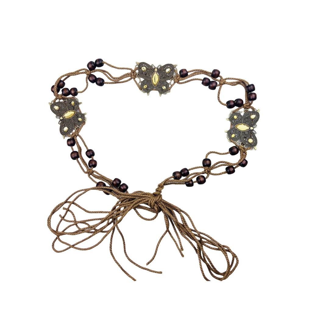 Women's Braided Butterfly Wax Rope Belt Retro Skirt Decorative Women's Waist Waist Closure Pastoral Style Skirt Belt