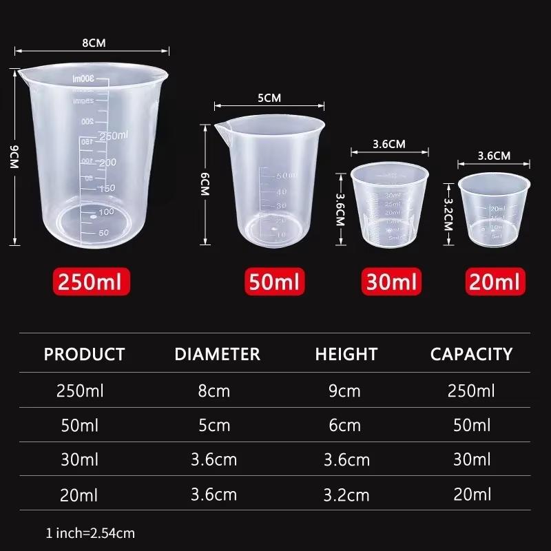 6Pcs/set Clear Plastic Graduated Measuring Cup Without Handle for Baking Beaker Liquid Measure Jug Cup Container