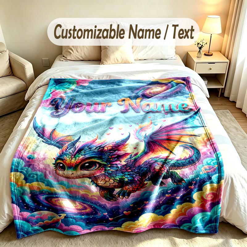 Dragon Phoenix Theme Soft Blanket Personalized Custom Name Text Print Warm Blanket Home Sofa Bedroom Decor