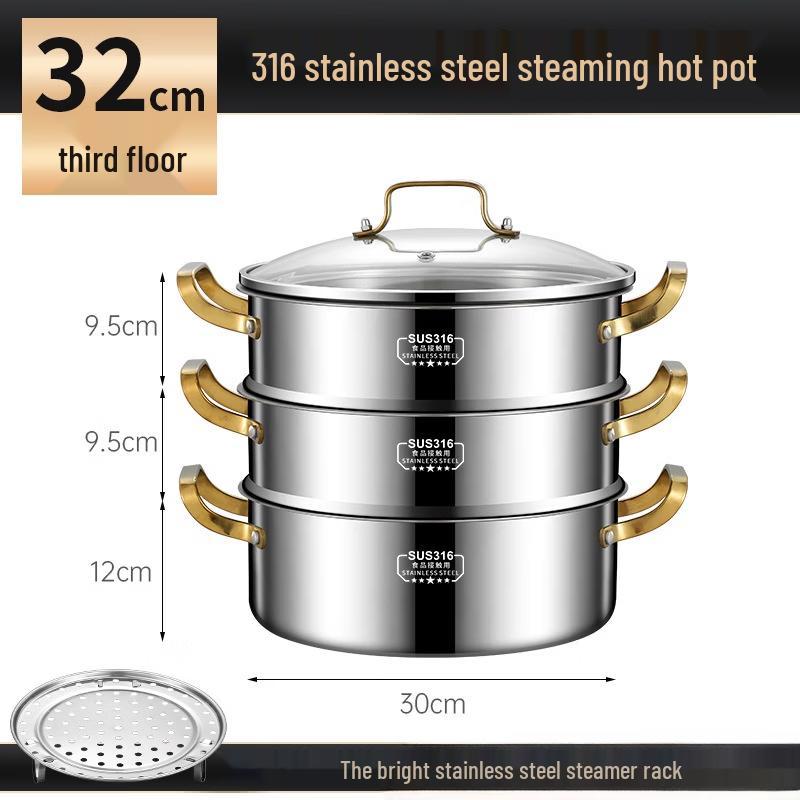 

Wutuo 316 Triple-Layer Steel Steamer Pot 32cm