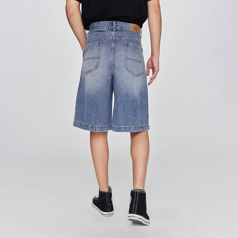 Lee 25 Unisex Loose Fit Single Pleat Medium Light Blue Denim Shorts