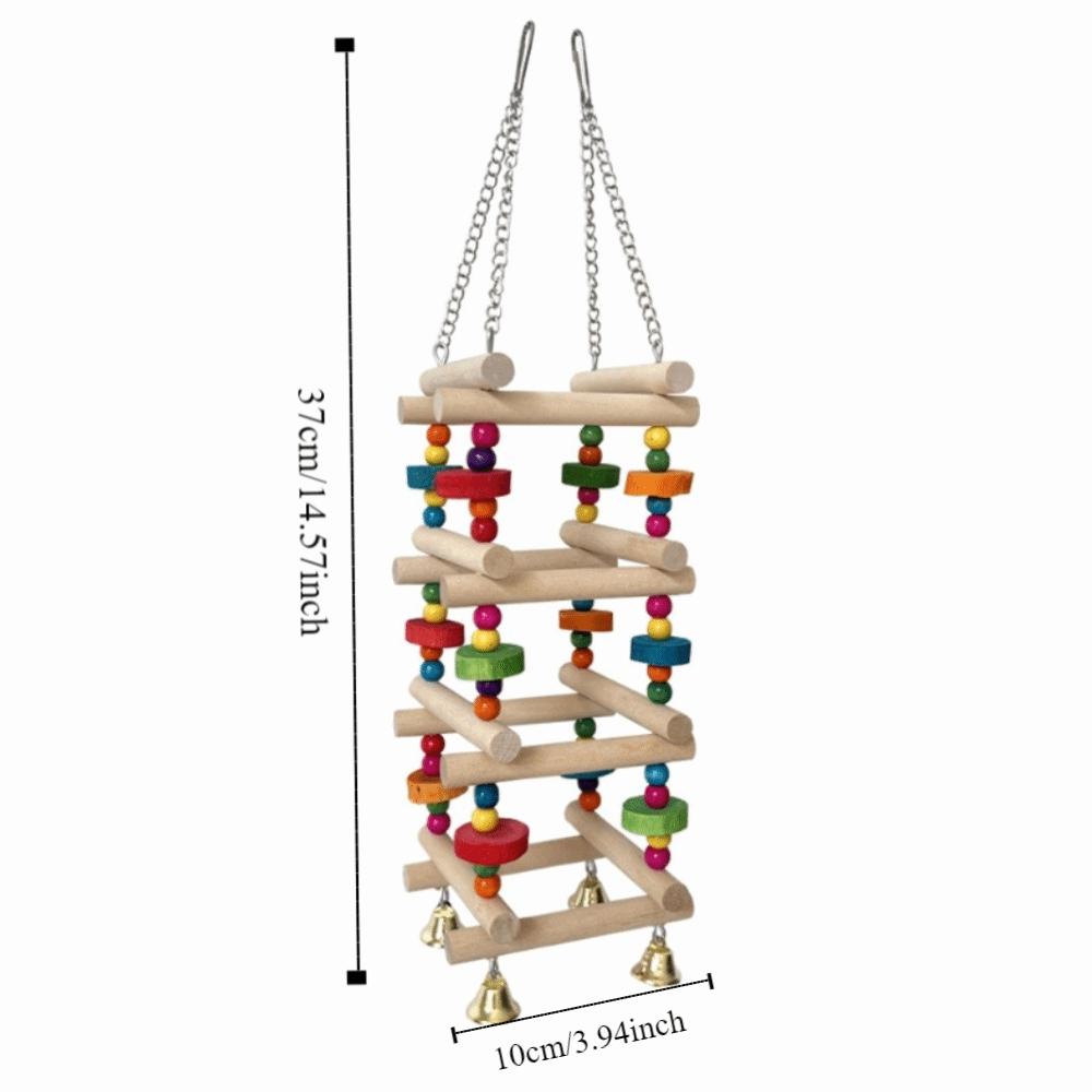 Colorful Wooden Parrot Chew Bite Resistant with Bells Parrot Swing Hanging Multi Layer Bird Cage Standing Training