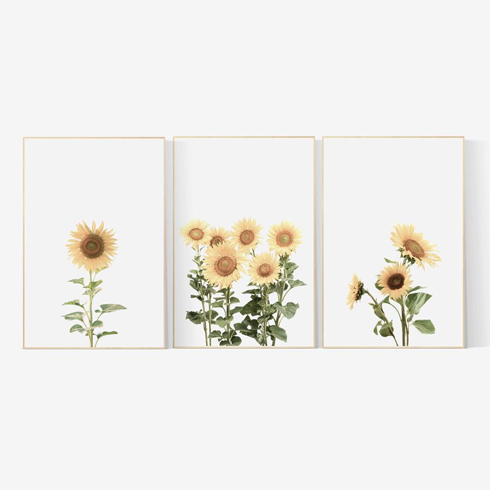 Sonnenblumen Wandkunst Leinwandmalerei Gelbe Blütenblätter Kunst Nordische Poster und Drucke Aquarell Wandbilder für Wohnzimmerdekor