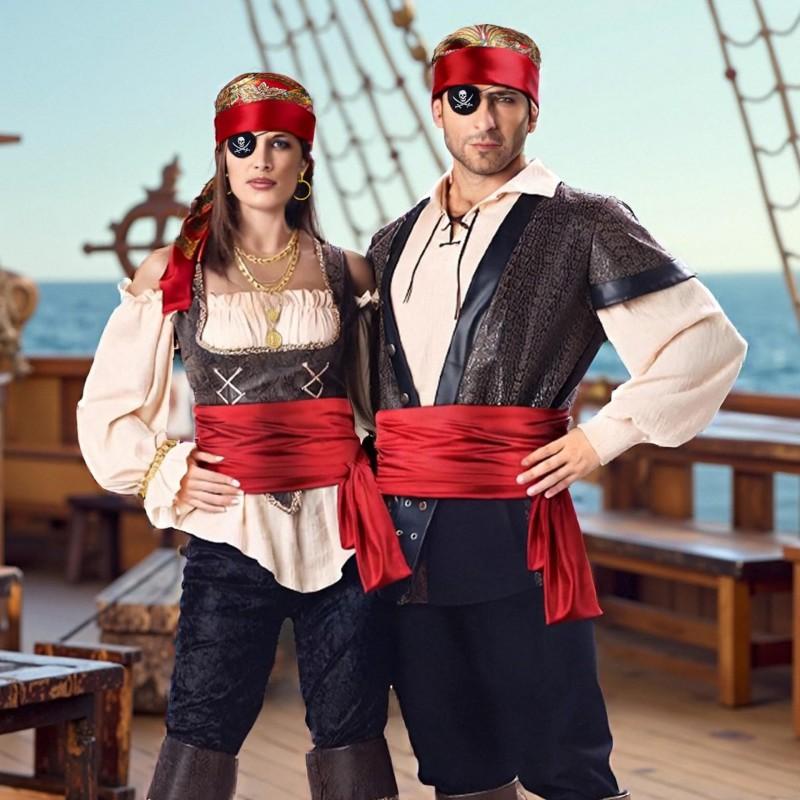 Pirate Costume Accessories Set Women Halloween Cosplay Red Headscarf Eye Patch Necklace Earrings Bracelet Hair Clip