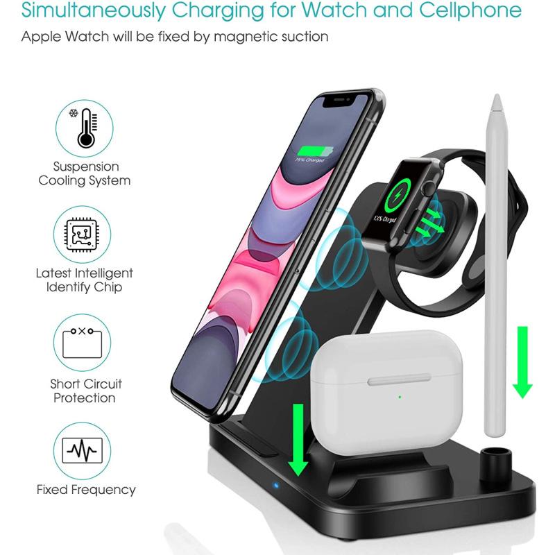 4 in 1 15W schneller kabelloser Ladeständer für iPhone 14 13 12 x 8 Apple Watch faltbare Ladestation für Airpods 3 Pro iWatch