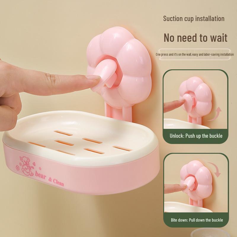 Wall-Mounted Suction Cup Soap Dish - Punch-Free Bathroom Draining Rack