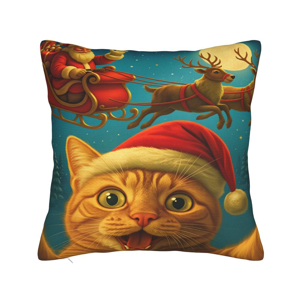 Pillow Case Cat Selfie with Santa Xmas  Soft  Pillow Cover For Office Car Home Decor Morden Pillowcases