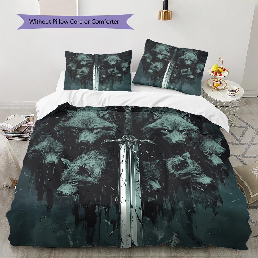Sword Pattern Bedding Quilt Set Home Decoration Gift (1 * Duvet Cover + 2 * Pillowcase Without Core)