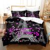 King Comfortable Quilt Cover Set Beding Digital Printing Pink Love Paris Tower Luxurious Bed Linen Set 28*28 Including (duvet Cover+pilowcase