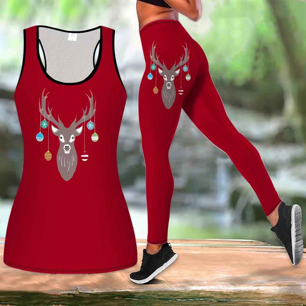 Weihnachts-Festival-Print Yoga-Outfit für Damen Mode Workout Leggings Fitness Sport Freizeit Yoga-Set Sportanzug