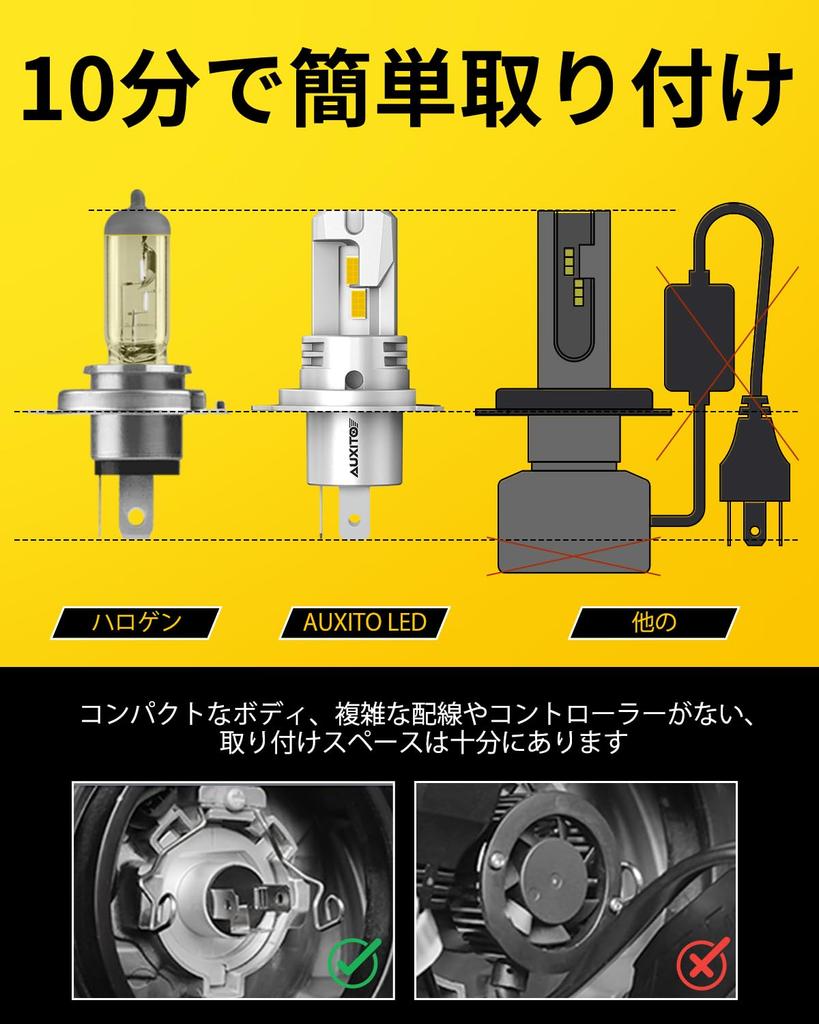 AUXITO H4 LED Headlight, Compatible with Vehicle Inspection, HI/LO Switching, H4 LED, 4x Brightness,