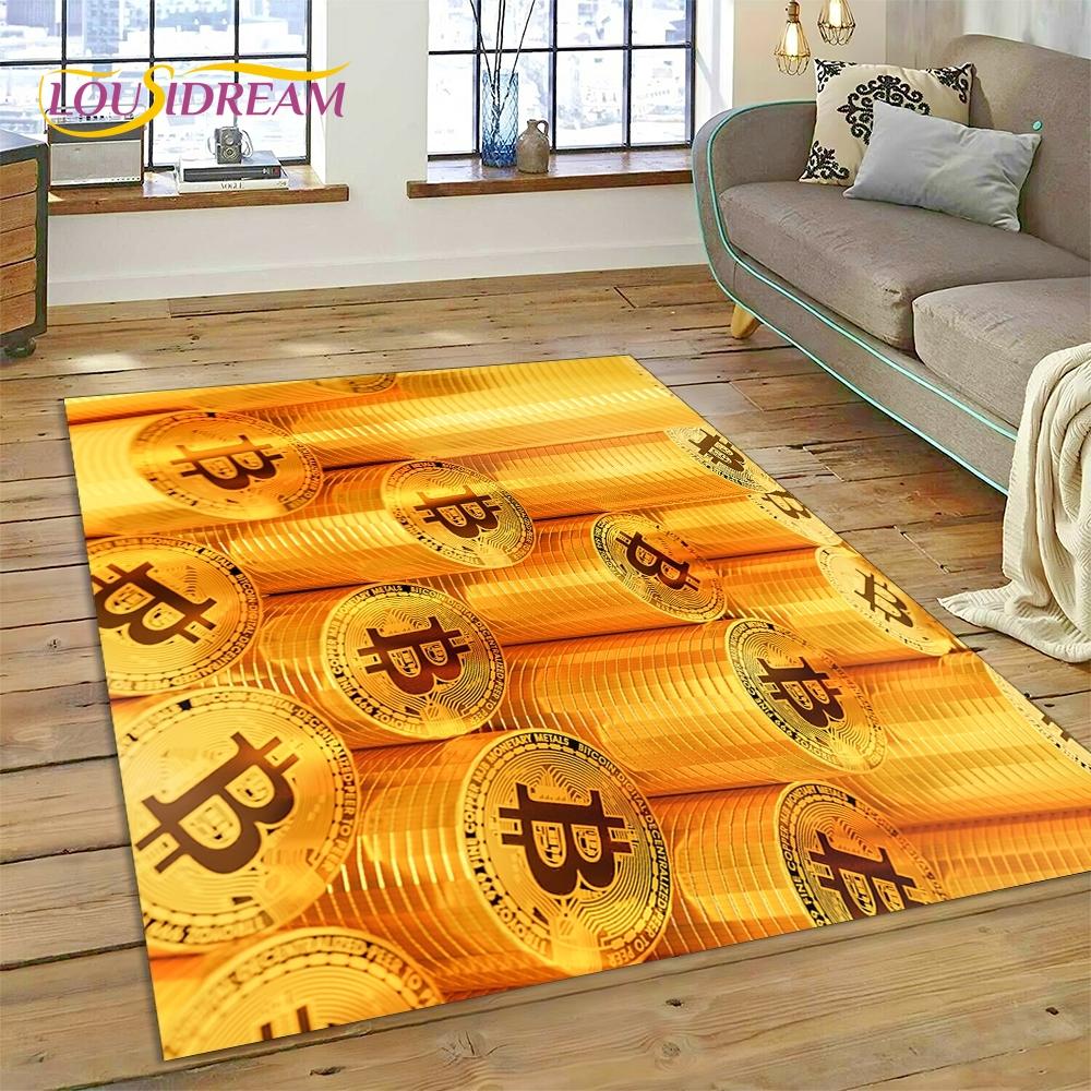 Bitcoin 3D Virtual Currency NFT Area Rug Carpet for Living Room Bedroom Home Decor,Floor Mat Non-slip for Sofa Doormat Gift Kids