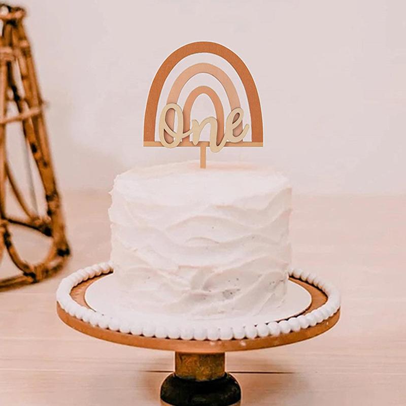 1pc Wooden One Birthday Boho Rainbow Style Cake Topper Boho Rainbow Party Decoration 1st First Birthday Decoration