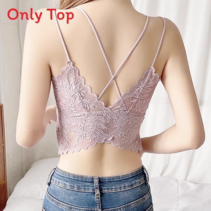 Damen Spitze Rückenfrei Überkreuz Camisole Mit Gepolstertem Halt Für Frühjahrsmode