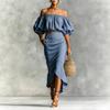 Women's Off Shoulder Short Sleeve Top High Waist Long Skirt Set - Two Piece Casual Outfit