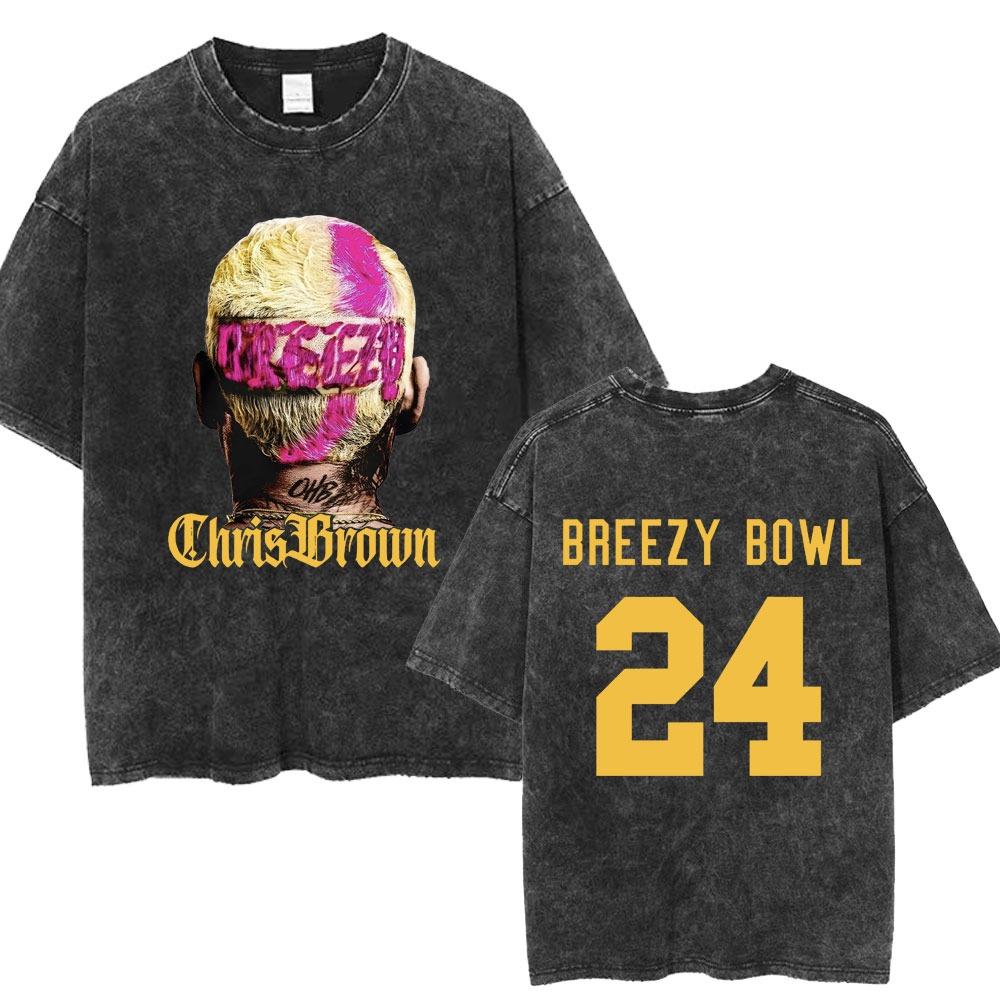 Chris Brown Breezy Bowl XX Konzerttour Gewaschenes T-Shirt Vintage Hip Hop Gothic T-Shirt Herren Oversize Baumwoll-T-Shirt
