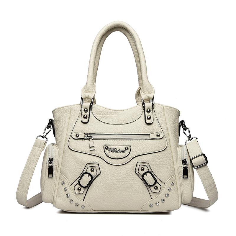 Women Casual Multiple Pockets Tote Bag Lady Large Capacity Shoulder Crossbody Bag for Womens Vintage Soft Leather Travel Bag Sac
