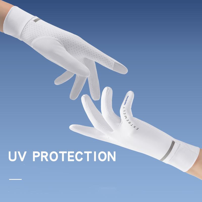 Summer Ice Silk Gloves Sunscreen Women Cool Two-Finger Cycling Slender Driving Thin Breathable Cool Outdoor Touch Screen Gloves