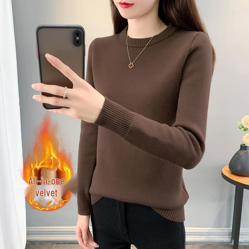 2025 Autumn/Winter Women's Plus Size Knit Fleece Sweater - Slimming, Cozy Inner Layer, Warm and Stylish.