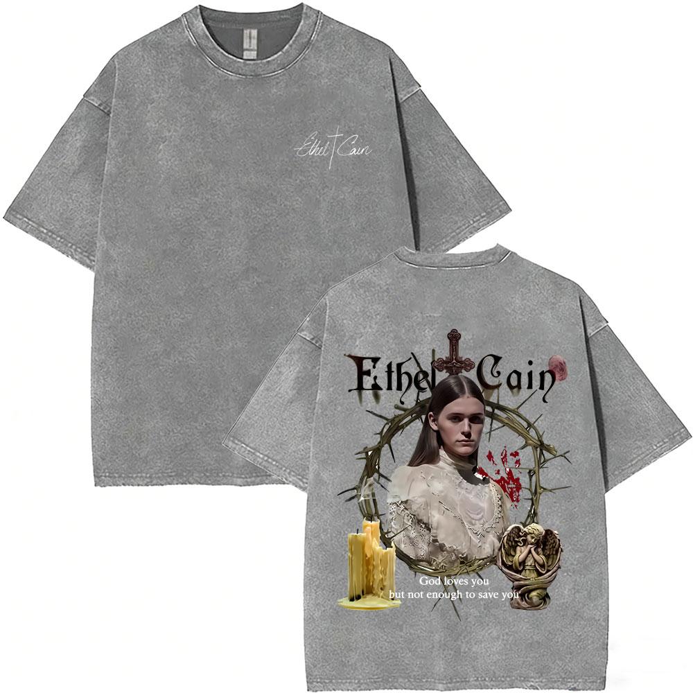 Vintage Daughters of Cain Ausgewaschenes Rundhals-T-Shirt beidseitig bedruckt