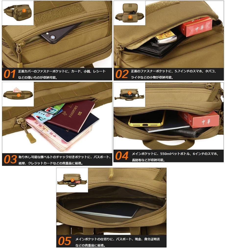 PHOENIX IKKI Assembled Molle Compatible Available In 6 Camouflage Waist Hip Crossbody Black 3-Way Bag, Colors, Pattern, Multifunctional, Sports,