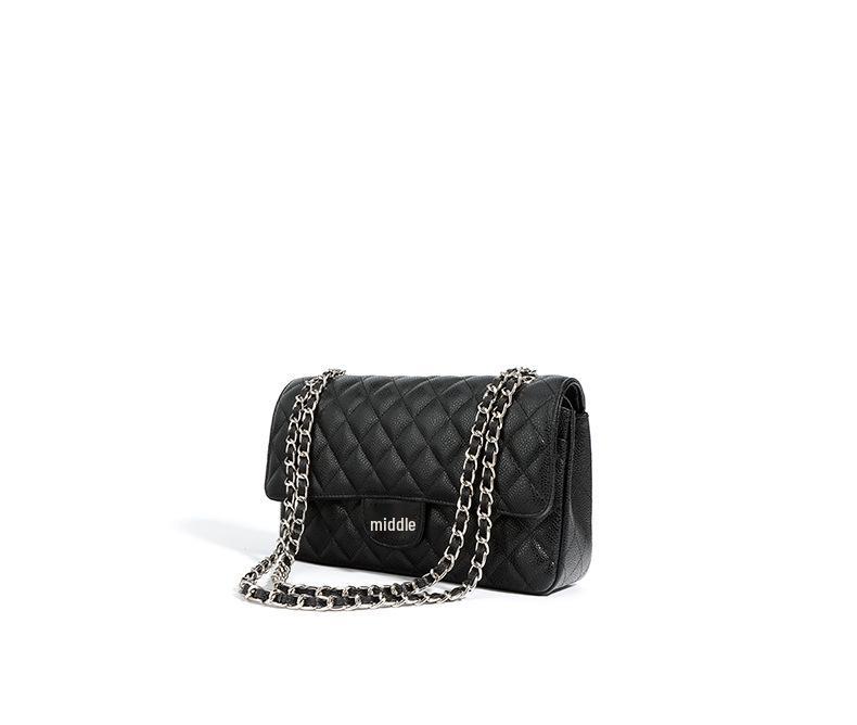 Genuine Leather Quilted Chain Crossbody Bag - Elegant Small Square Shoulder Bag
