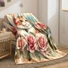 Fluffy Cat Pink Roses Vintage Style Bedroom Blanket for Livingroom Couch Lunch Break Soft Throw for Friend's Festival Gift
