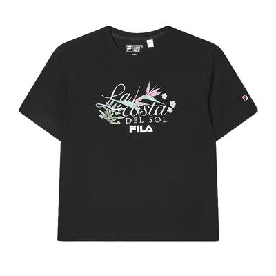 Fila Héritage Confortable Mode Élégant Décontracté Simple T-shirt à Manches Courtes et Col Rond Hauts pour Femmes Noir F51W428106ABK