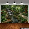 2D Grüner Wald Wasserfall Wandteppich Tropischer Gartenweg Wandkunst Dekor