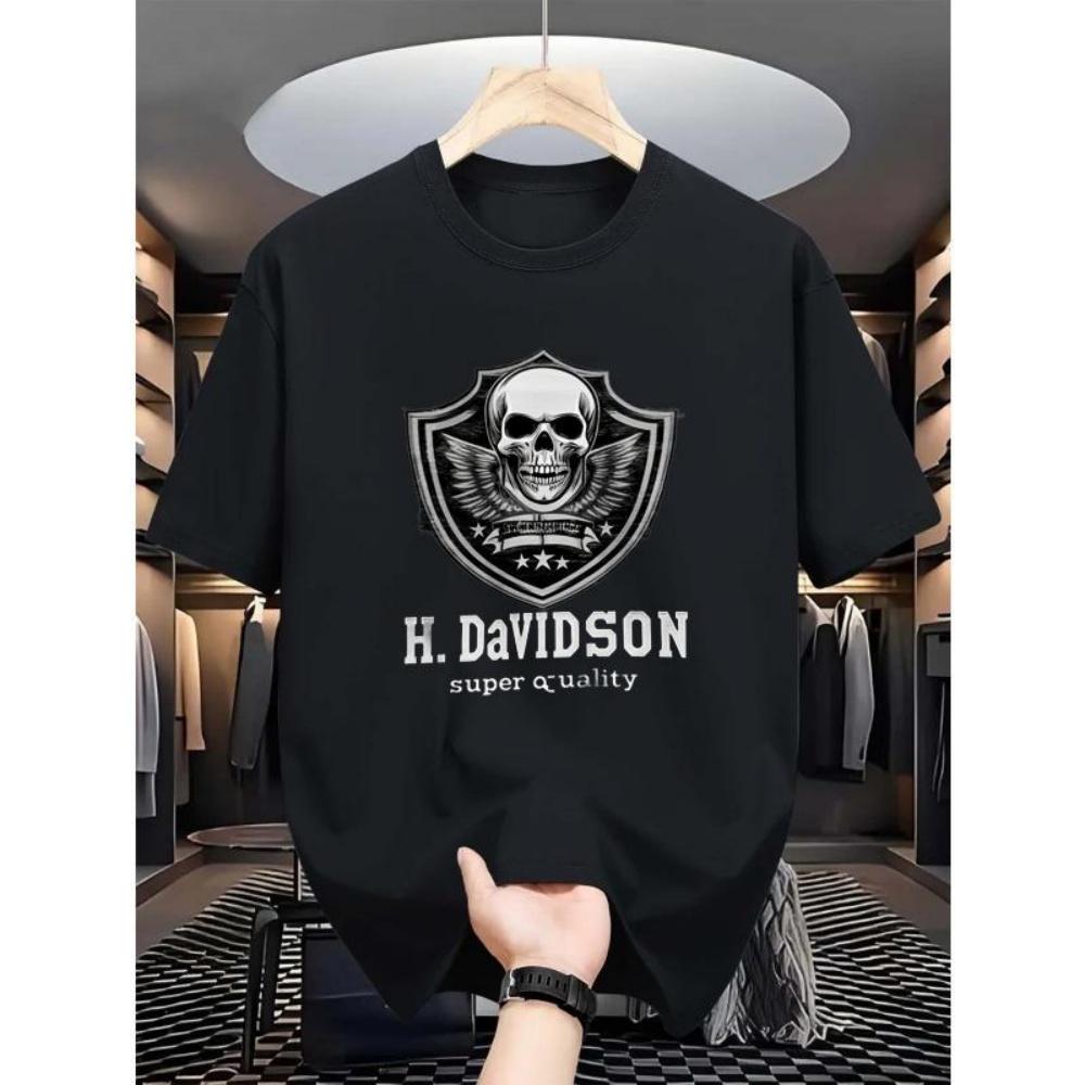 

European Sizes Men S T-Shirt - Gothic Skull Wings Graphic Tee Featuring a Shield Design, Crew Neck Streetwear Shirt Suitable for Concerts, S чёрный